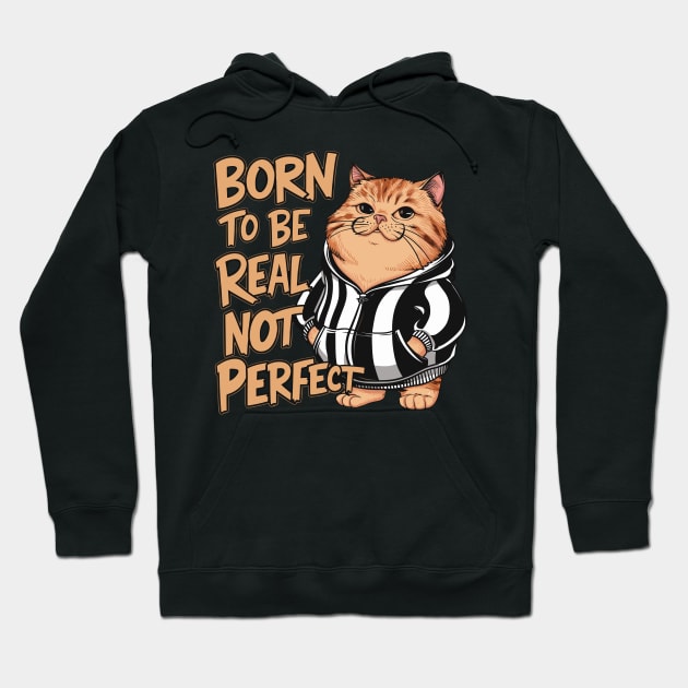 Born To Be Real Not Perfect Funny Cat Design Hoodie by TF Brands